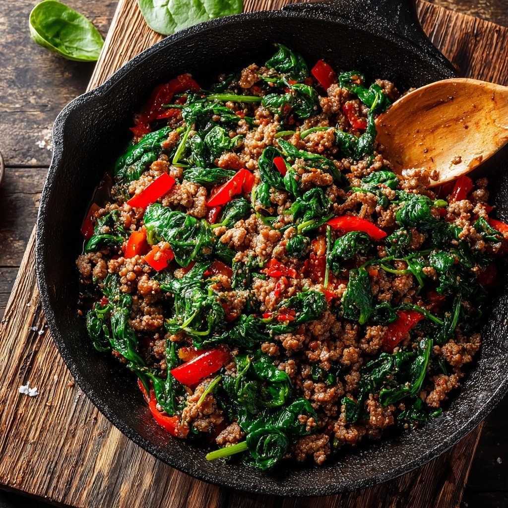 Ground Beef And Spinach Skillet